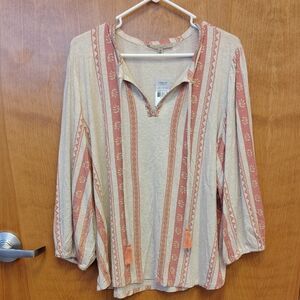 My Danielle Women's Beige Coral and Pink Bohemian Peasant Top
